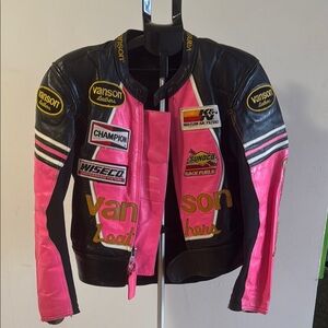 Vanson Women's Pink and Black Leather Jacket